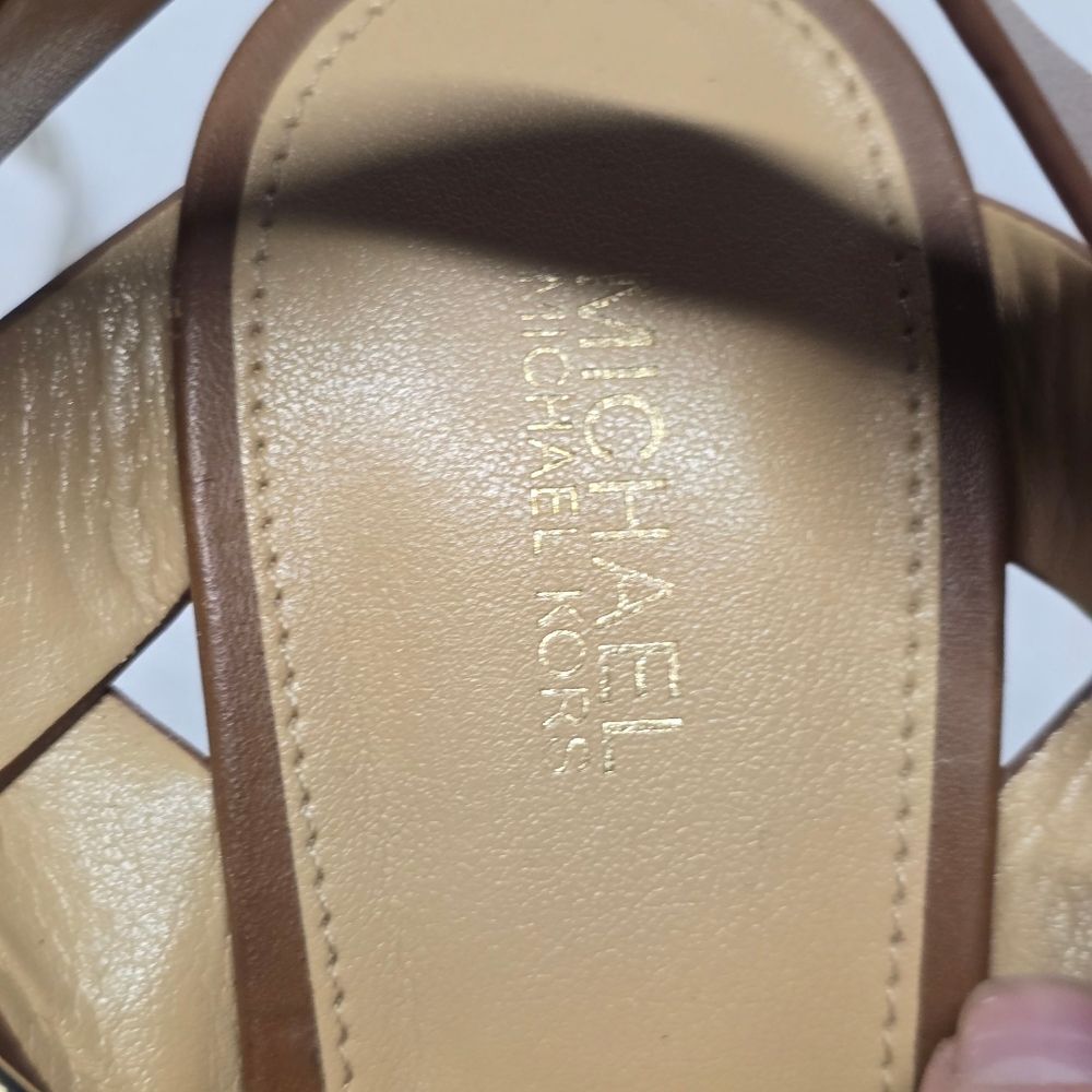 Michael Kors Viola Espadrille Wedge Sandals In Peanut Butter Genuine Leather 7.5 - Picture 6 of 11
